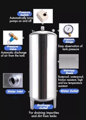 15 25 40 50 65 80 100 130 185 Gal Stainless Steel Water Pressure Tank N9462