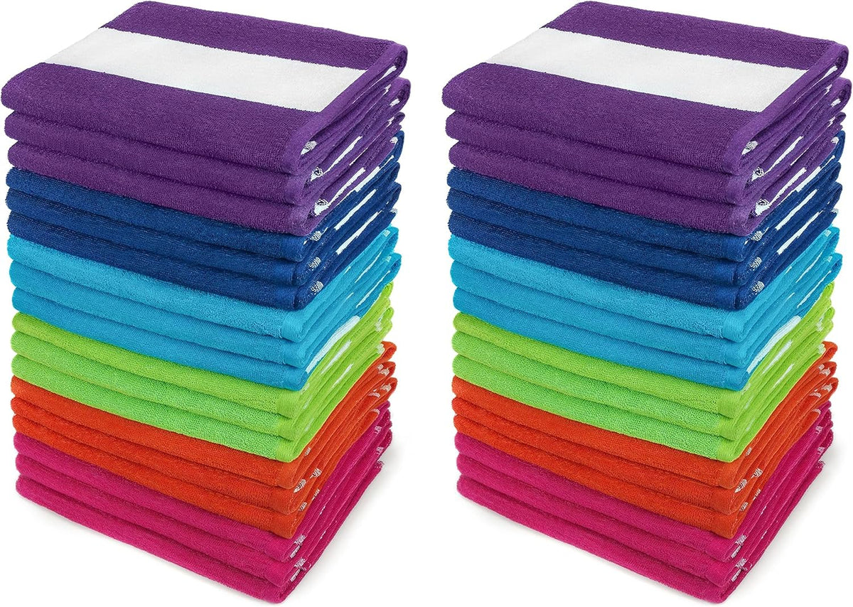 Cabana Stripe 36-Pack 30in x 60in Cotton Terry Beach Towel N827