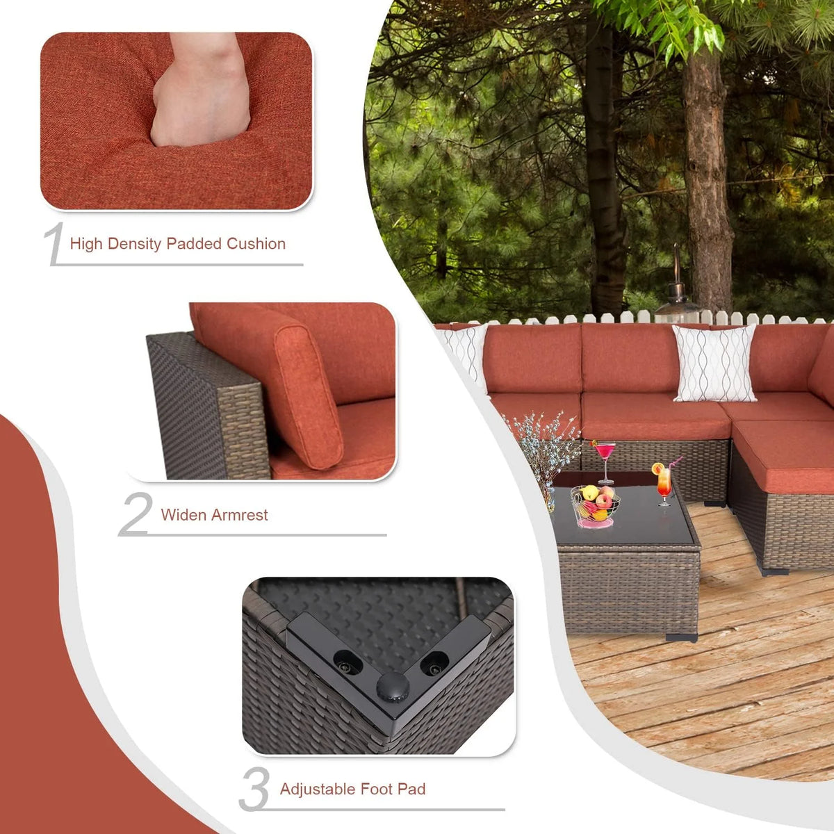 Maple Red Cushions 7Pcs Outdoor Wicker Sectional Sofa F207987