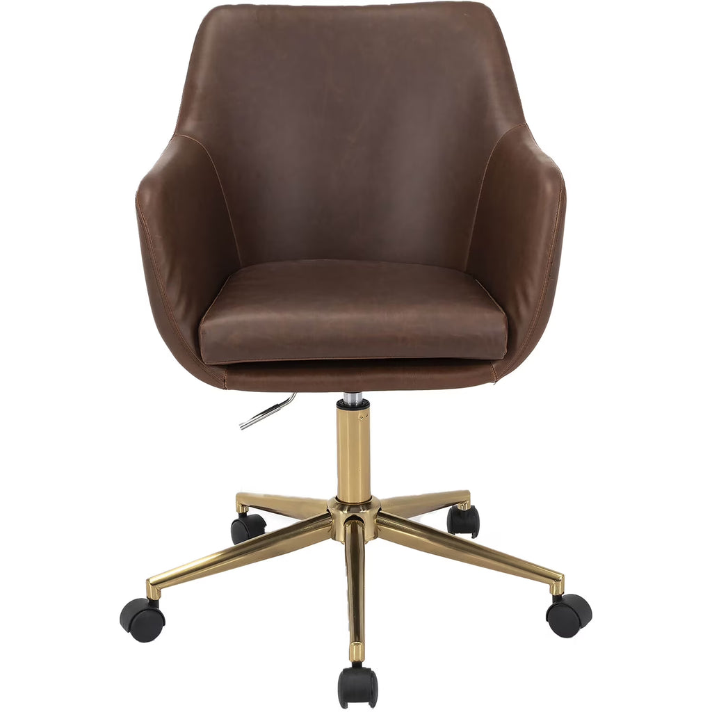 Tufted Office Chair in Faux Brown Leather with Wheels N682963