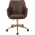 Tufted Office Chair in Faux Brown Leather with Wheels N682963