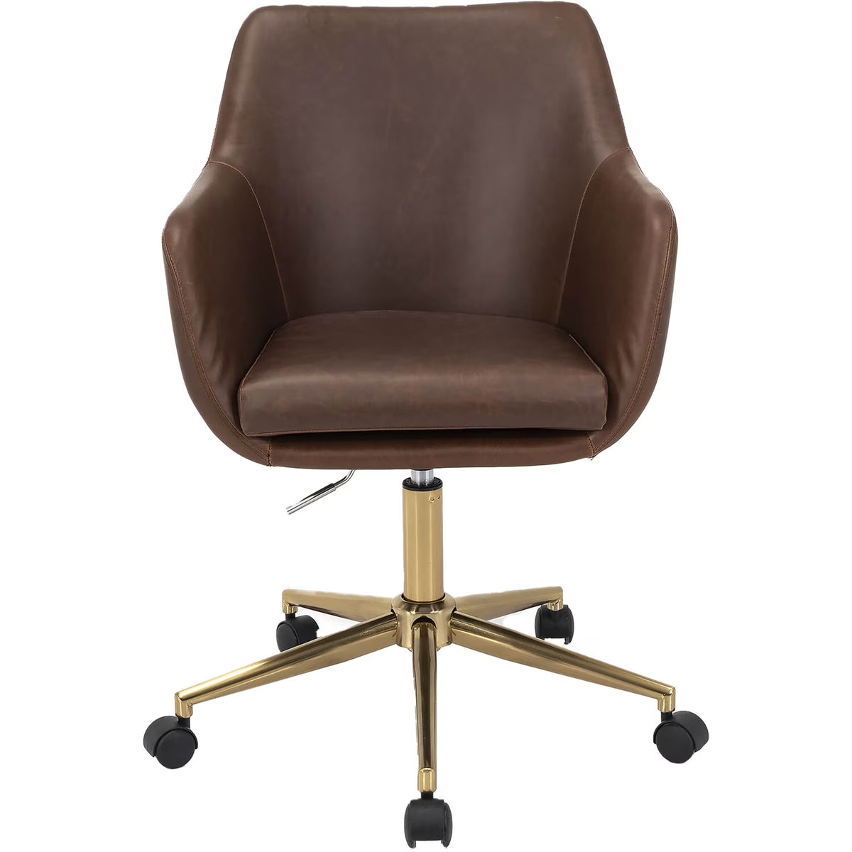 Tufted Office Chair in Faux Brown Leather with Wheels N682963