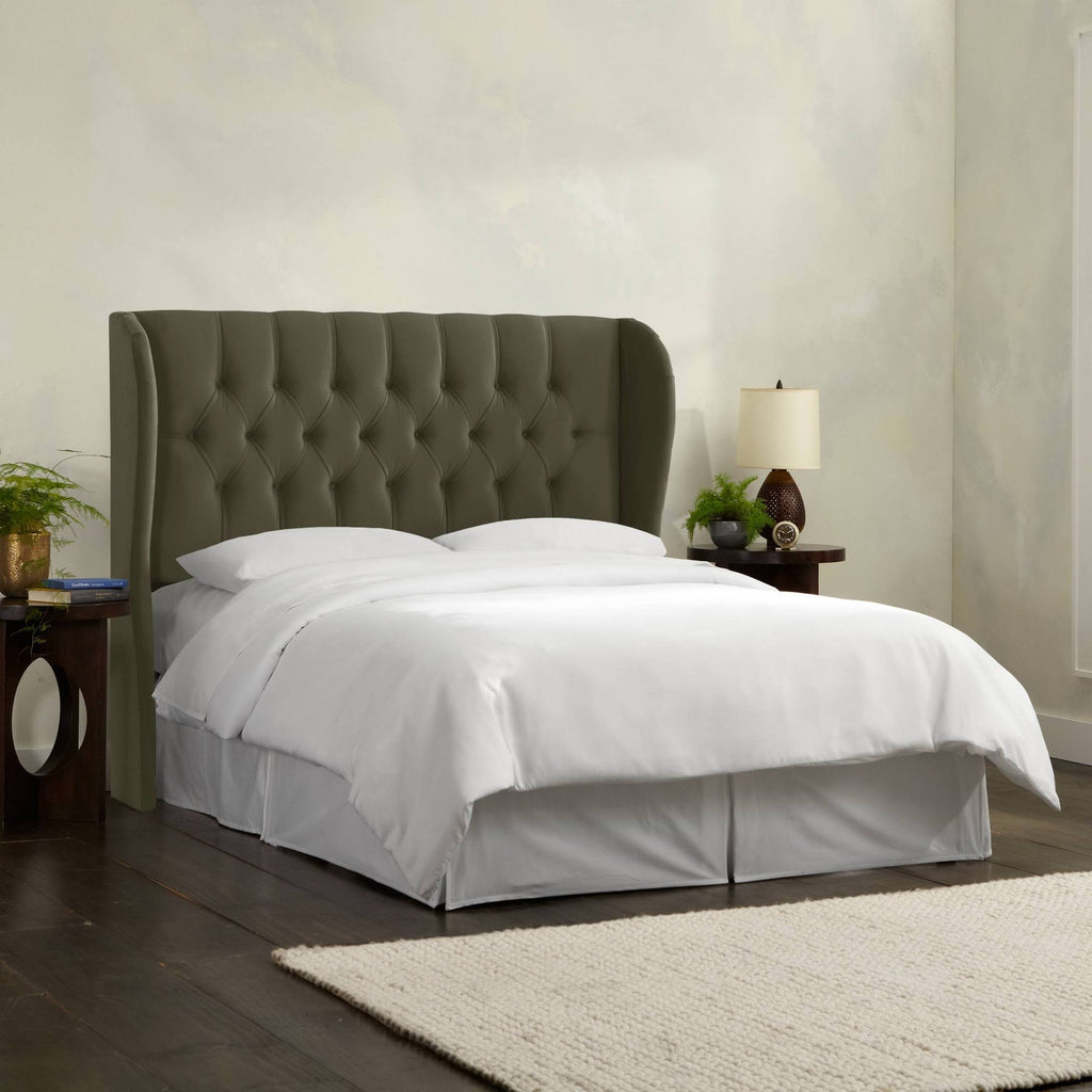 Full Tufted Wingback Headboard Velvet Loden U794