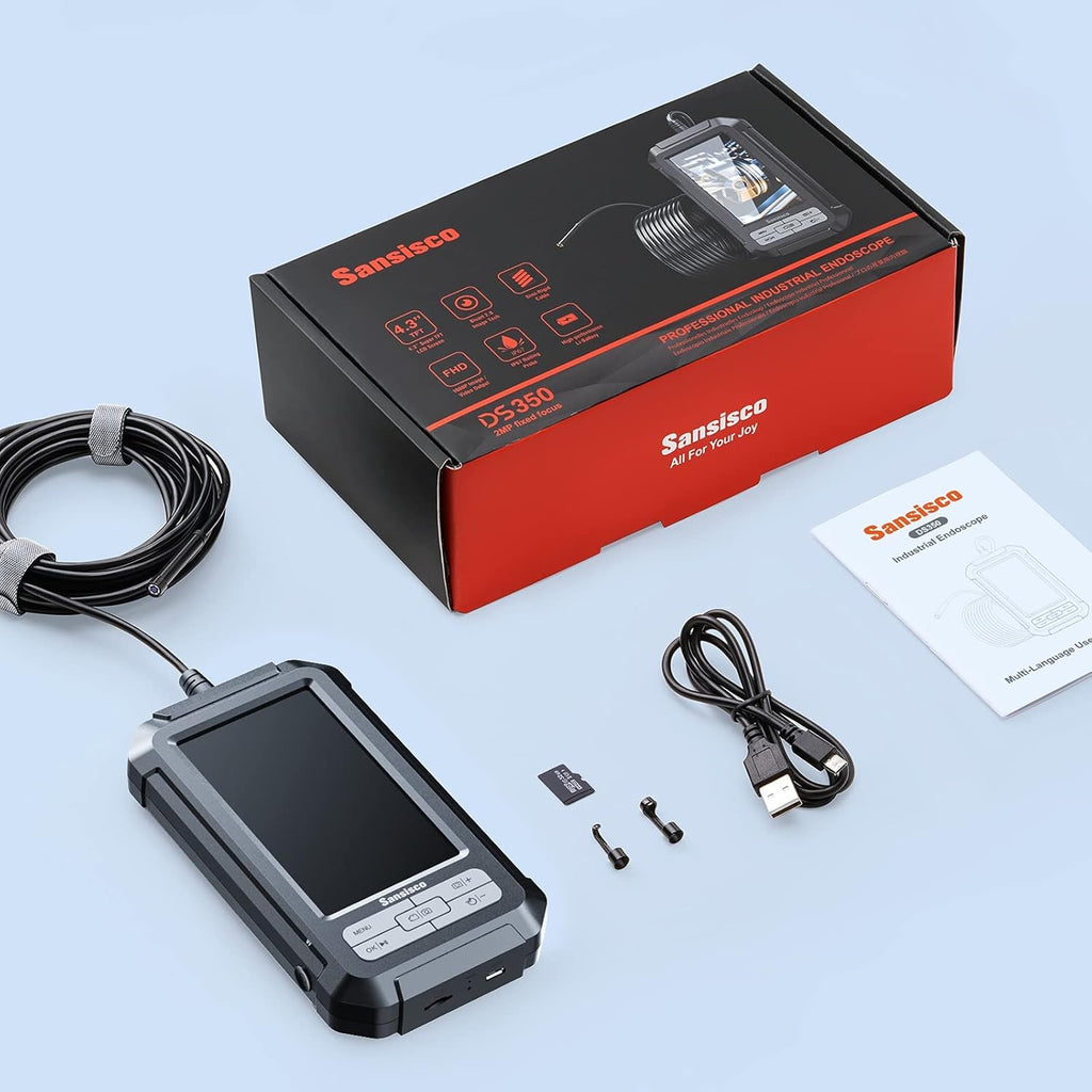 1080P HD Digital Endoscope with 5.5 mm Thin Probe, 4.3-Inch LCD Screen, IP67 Waterproof, 16.5ft Semi-Rigid Cable K932