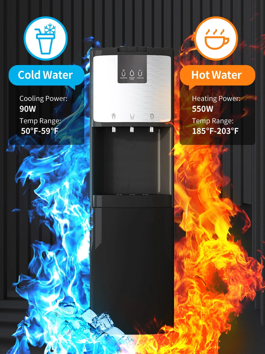 Bottom Loading Water Dispenser, Hot/Cold/Room Temperature, 3 or 5 Gallon, Black F1292