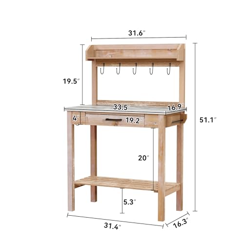 Outdoor Potting Bench Table with Storage Drawer and Removable Shelf Rack Q10160