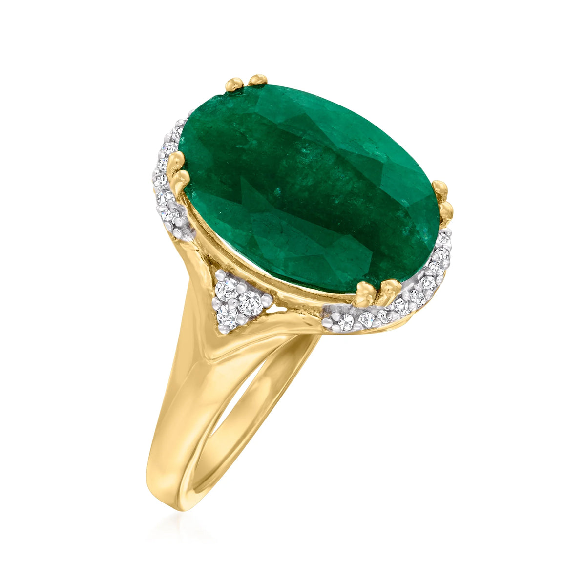 4.80 Carat Emerald Ring with Diamond Accents in 18kt Gold Over Sterling P554862