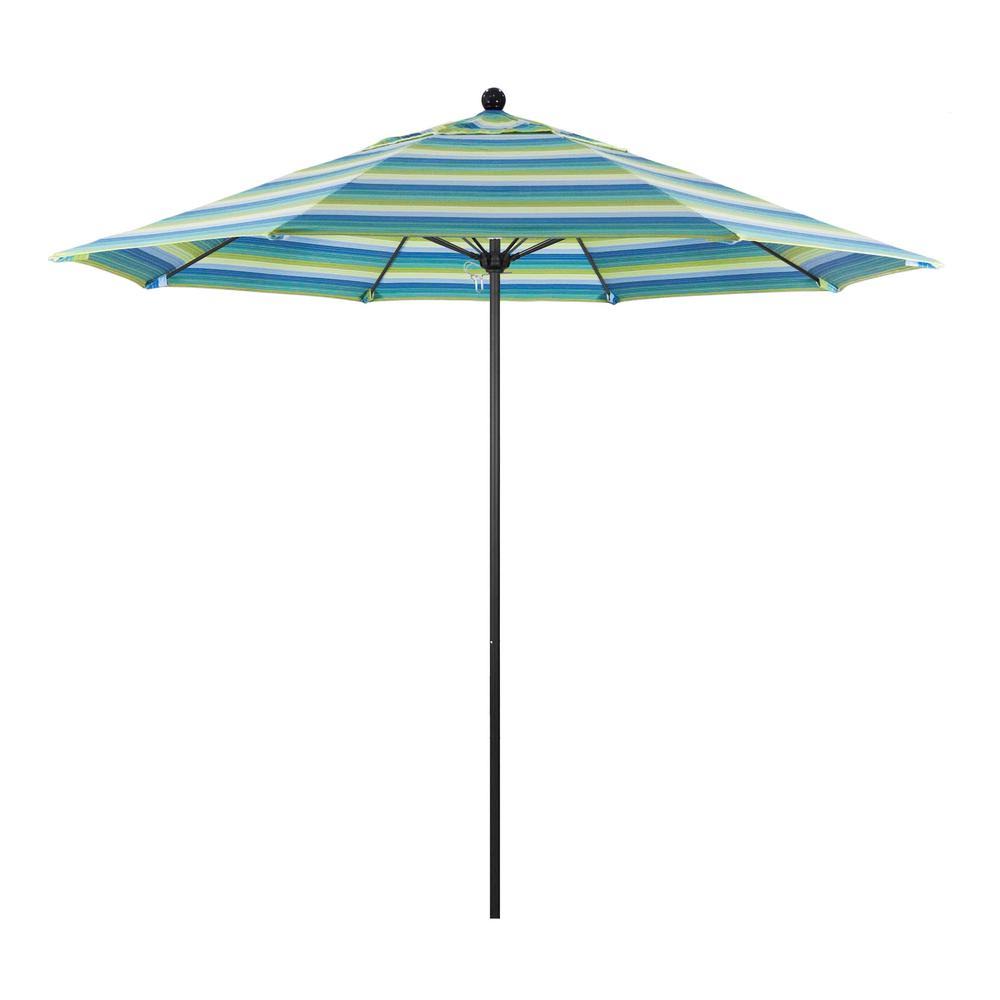 9 ft. Stone Black Aluminum Market Patio Umbrella with Manual Lift and Fiberglass Ribs W295