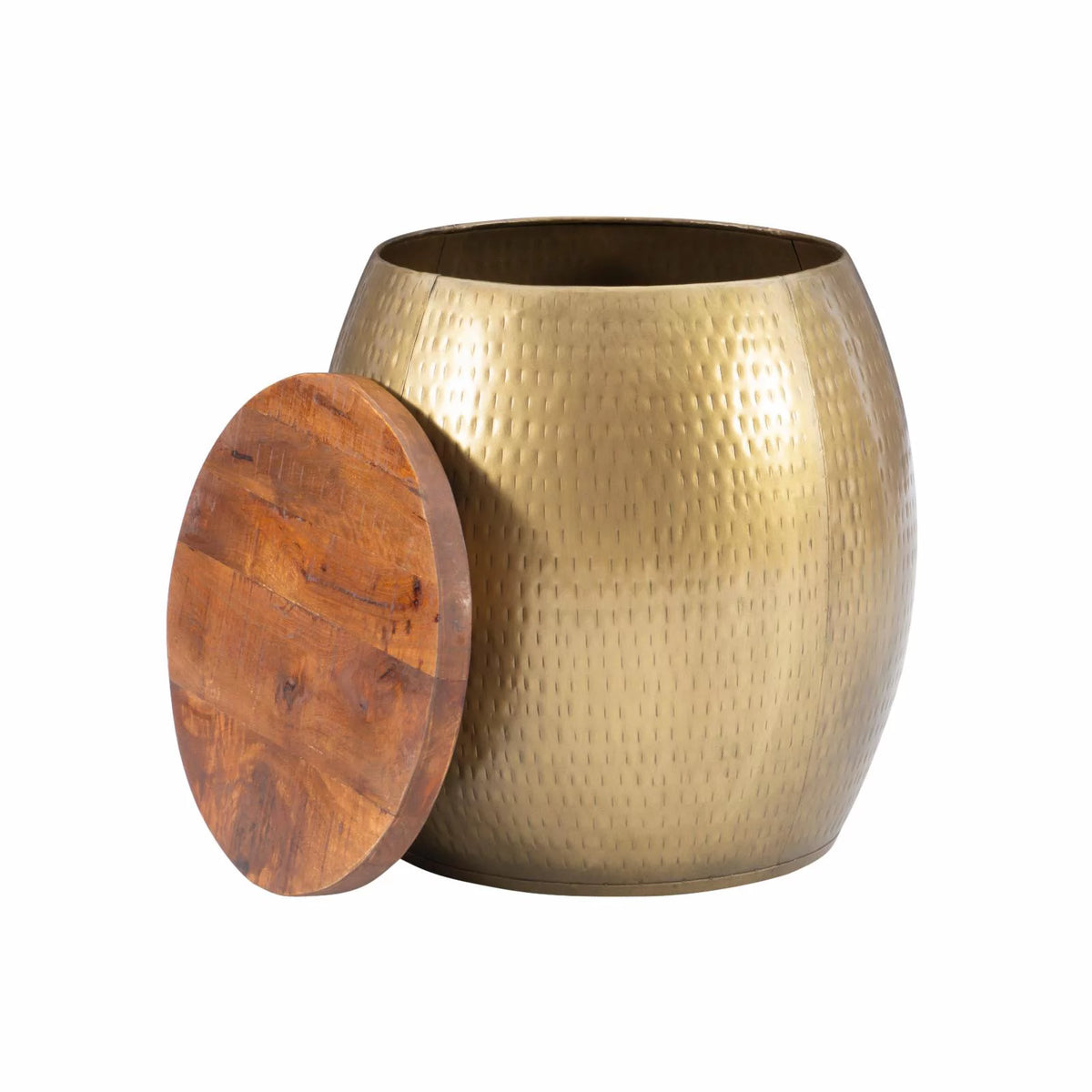 Gold Metal and Wood Storage Side Table T703750