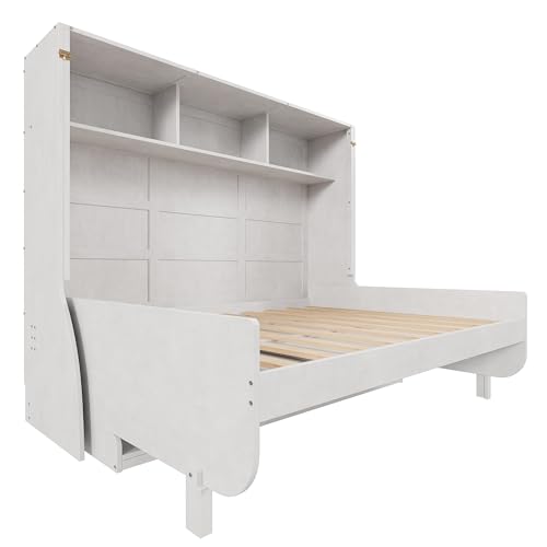 Antique White Full Size Murphy Bed with Desk and Storage Shelves H684511