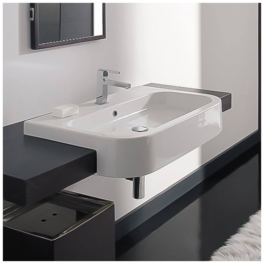 White Ceramic Recessed Bathroom Sink E38491