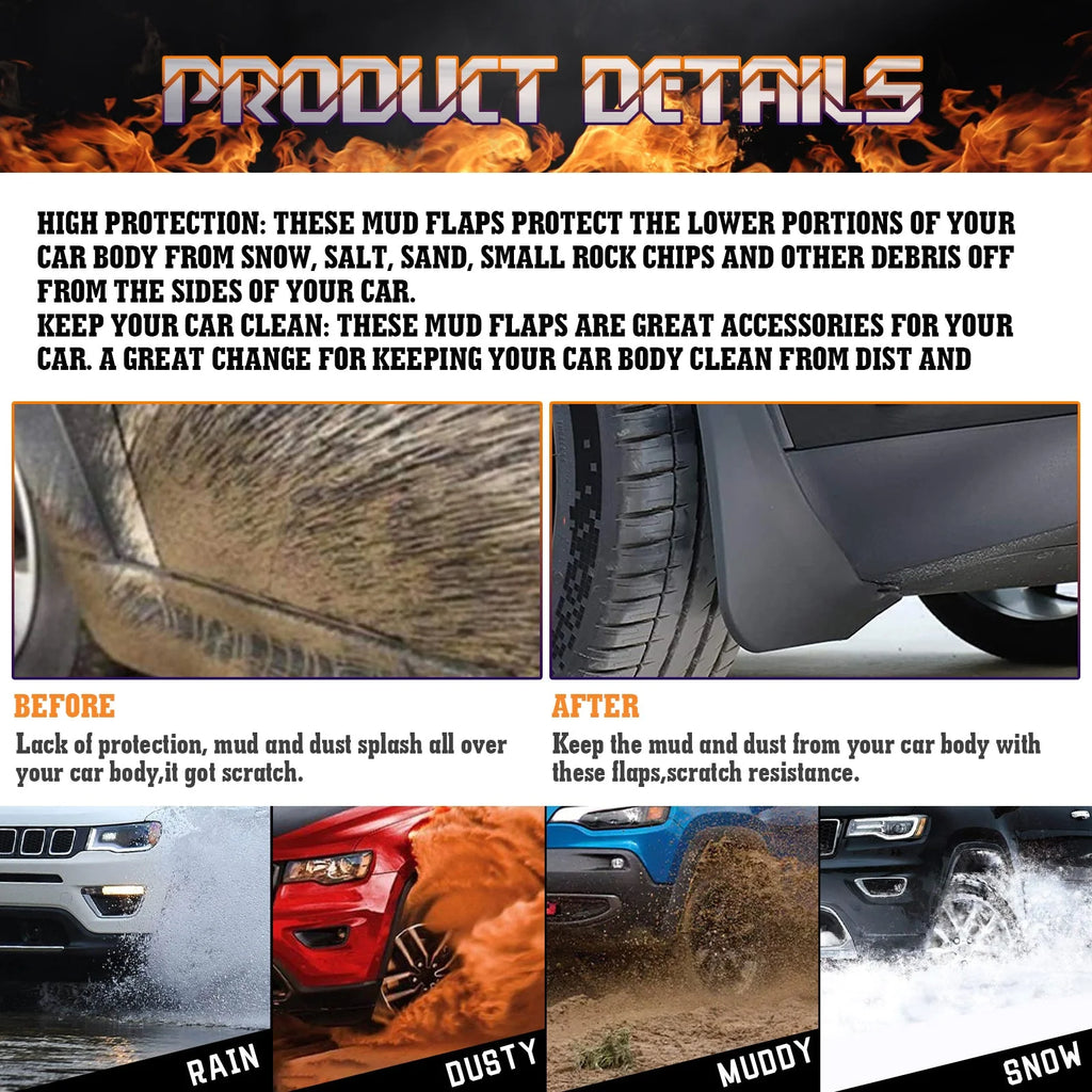 4PCS Front & Rear Mud Flap Splash Guards Fender Flare Mudguard Full Set with Hardware Accessories W64308