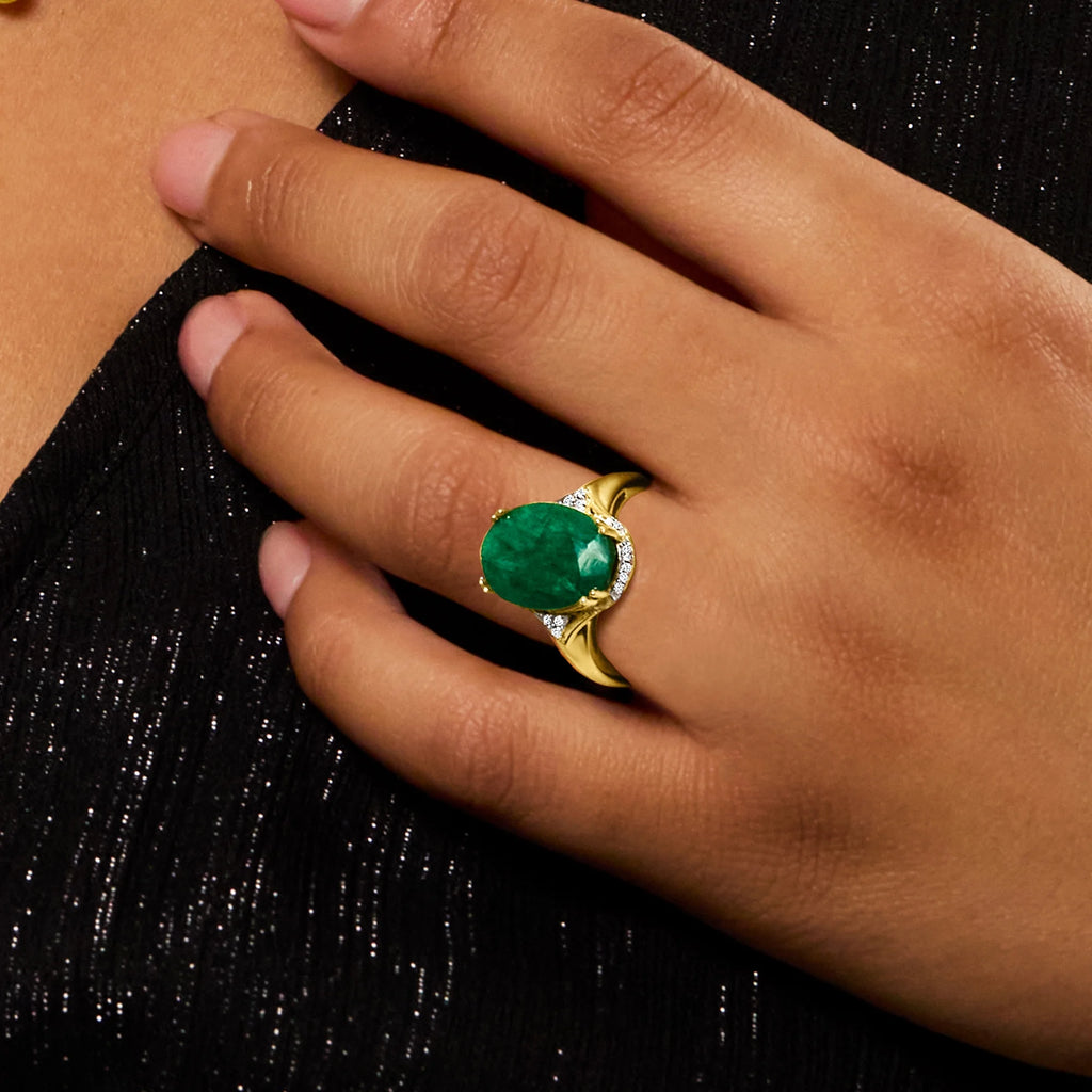 4.80 Carat Emerald Ring with Diamond Accents in 18kt Gold Over Sterling P554862