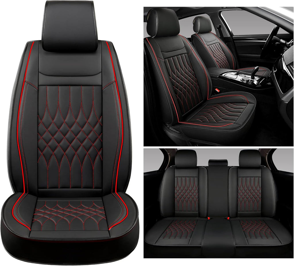 Black Leather Car Seat Covers 2 PCS Front I4961