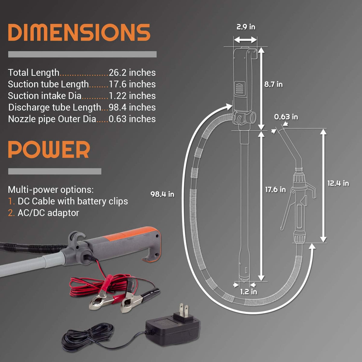 2PK Multi-Purpose Powered Liquid Transfer Pump, 110V AC / 12VDC, 2.8 GPM H6539