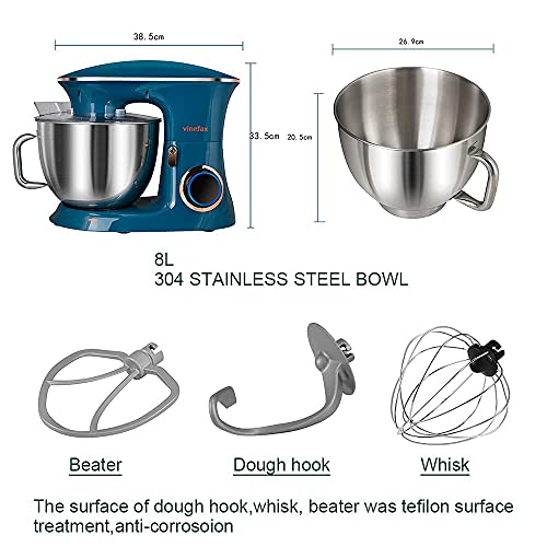 8.5QT Stainless Steel Tilt-Head Stand Mixer with Dough Hook, Beater, Whisk L7942