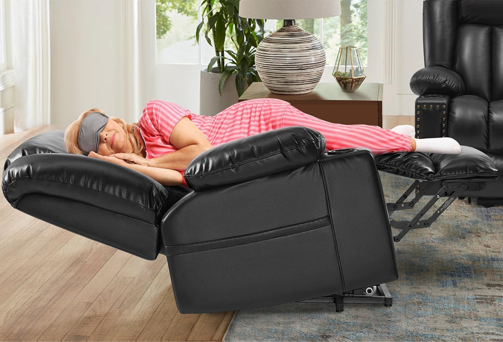 Black Dual Motor Power Lift Chair Recliner with Heat and Massage H47663