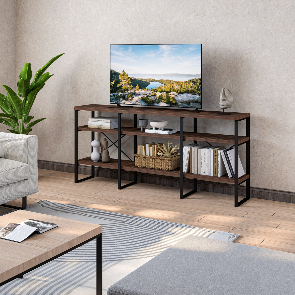 70" TV Stand with Wood Shelves C370125