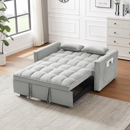 Black Velvet Convertible Sleeper Sofa with Pullout Bed C593