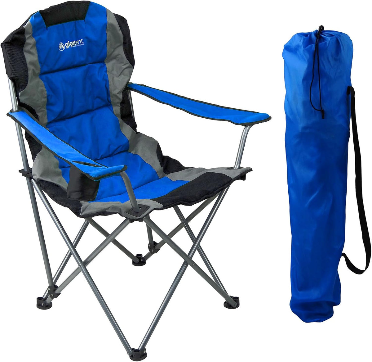 Black Lightweight Folding Padded Camping Chair with Cup Holder T51887