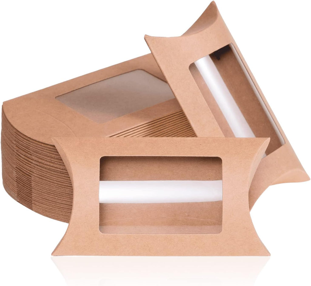 40-Pack Kraft Pillow Gift Boxes with Windows, 5 x 3 x 1.2 inches J23017