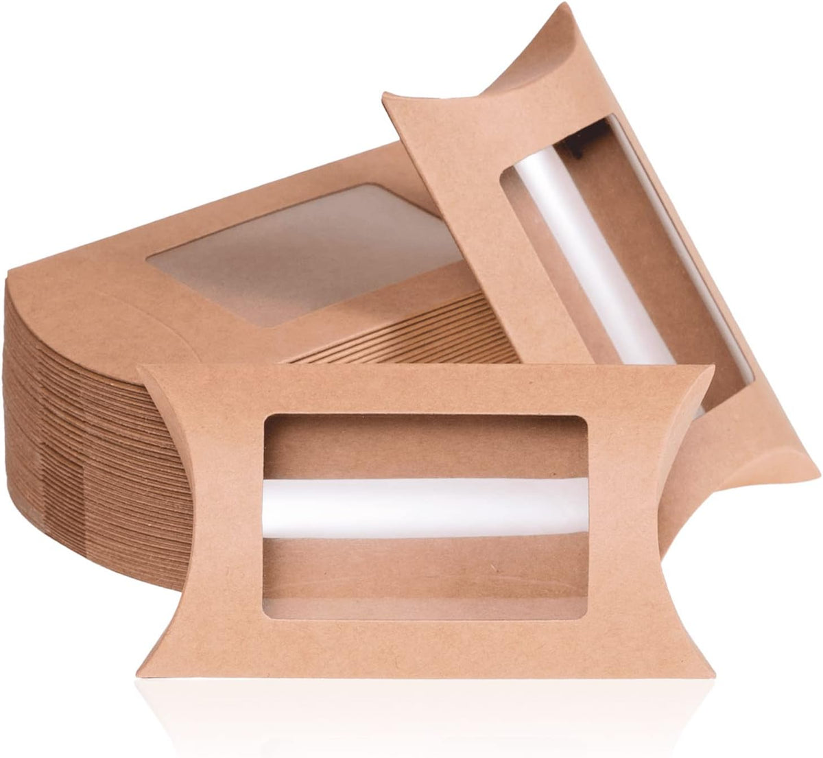40-Pack Kraft Pillow Gift Boxes with Windows, 5 x 3 x 1.2 inches J23017