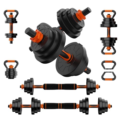 Adjustable Dumbbell Set, 30/50/70/90lbs, 4 in1 Dumbbell Barbell Kettlebell Push-Up Stand Weight Set, Set of 2 I86600