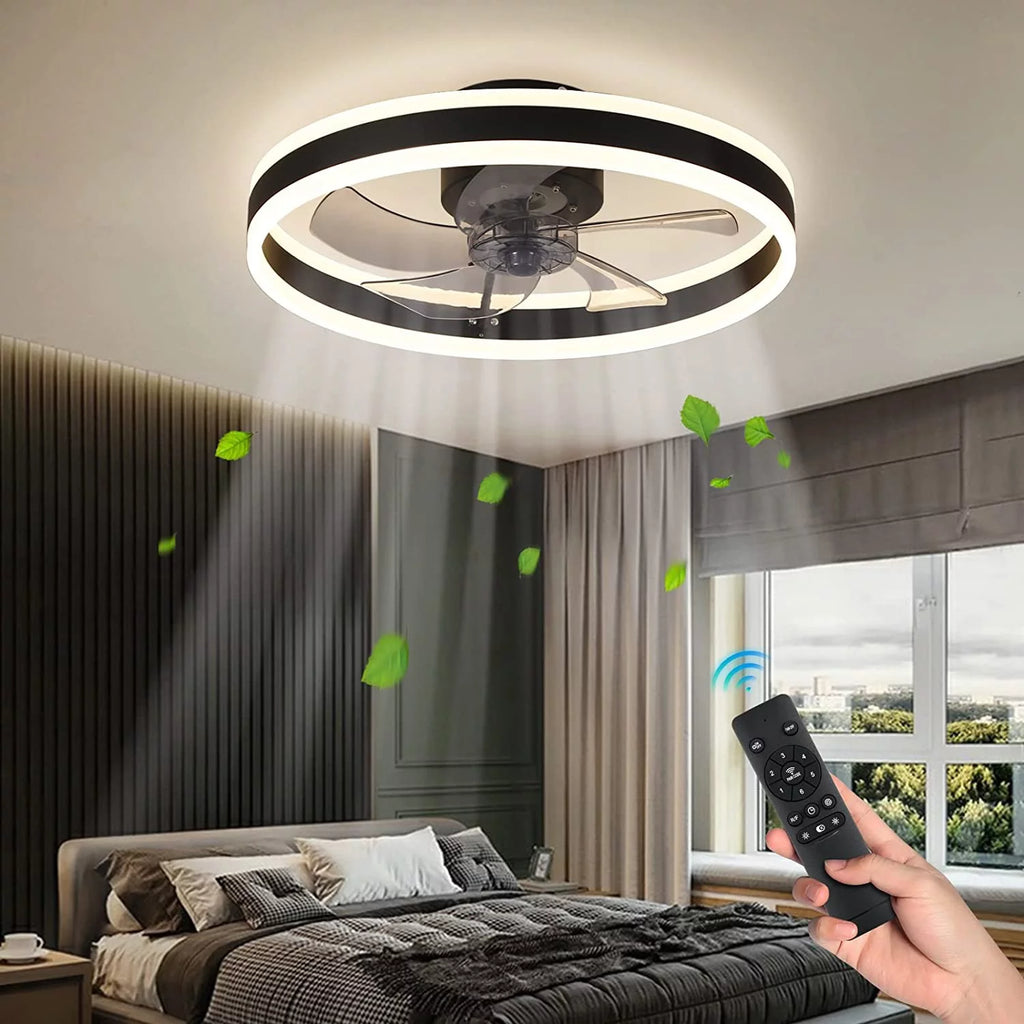 Black Low Profile Ceiling Fan with Light V380037