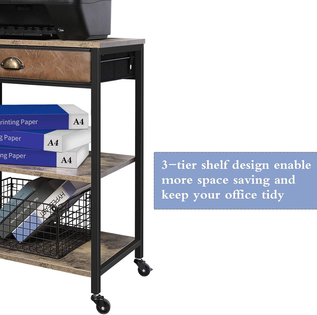 Rustic Brown 3 Tier Printer Cart with Drawer U158383