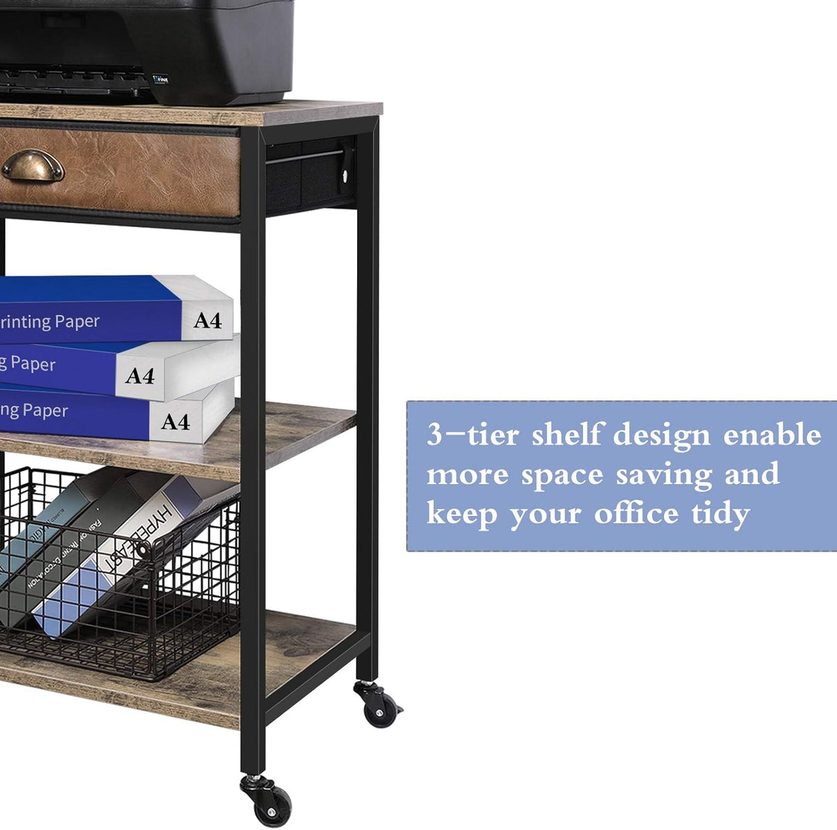Rustic Brown 3 Tier Printer Cart with Drawer U158383