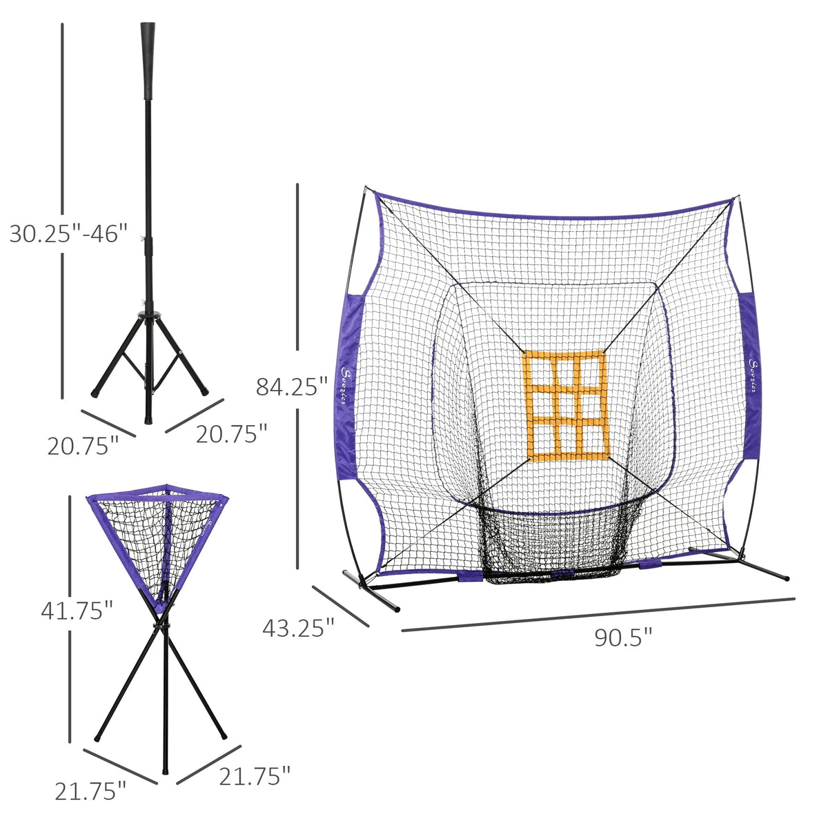 7.5' x 7' Portable Baseball Batting Net Set with Catcher Net H92751