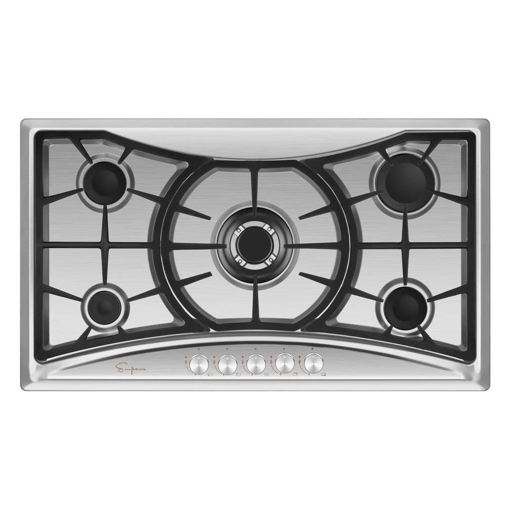 36 in. Recessed Gas Stove Cooktop with 5 Sealed Burners in Stainless Steel T146028