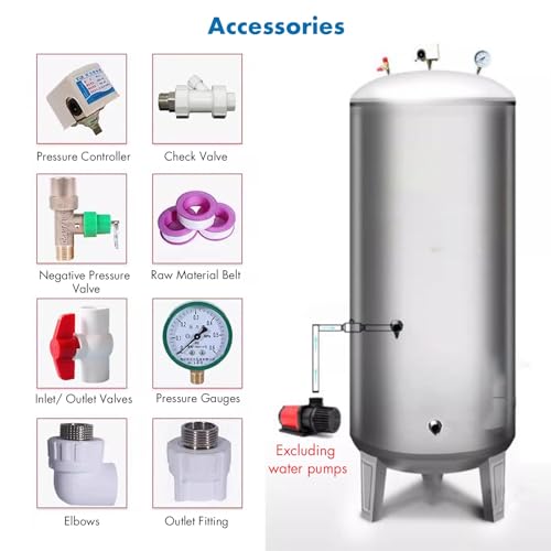15 25 40 50 65 80 100 130 185 Gal Stainless Steel Water Pressure Tank N9462