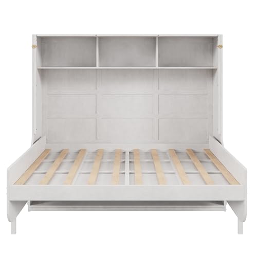 Antique White Full Size Murphy Bed with Desk and Storage Shelves H684511