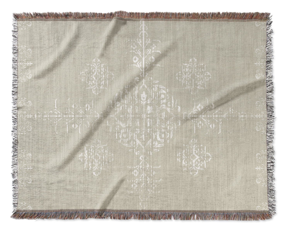 Beige Woven Throw Blanket with Fringe B460