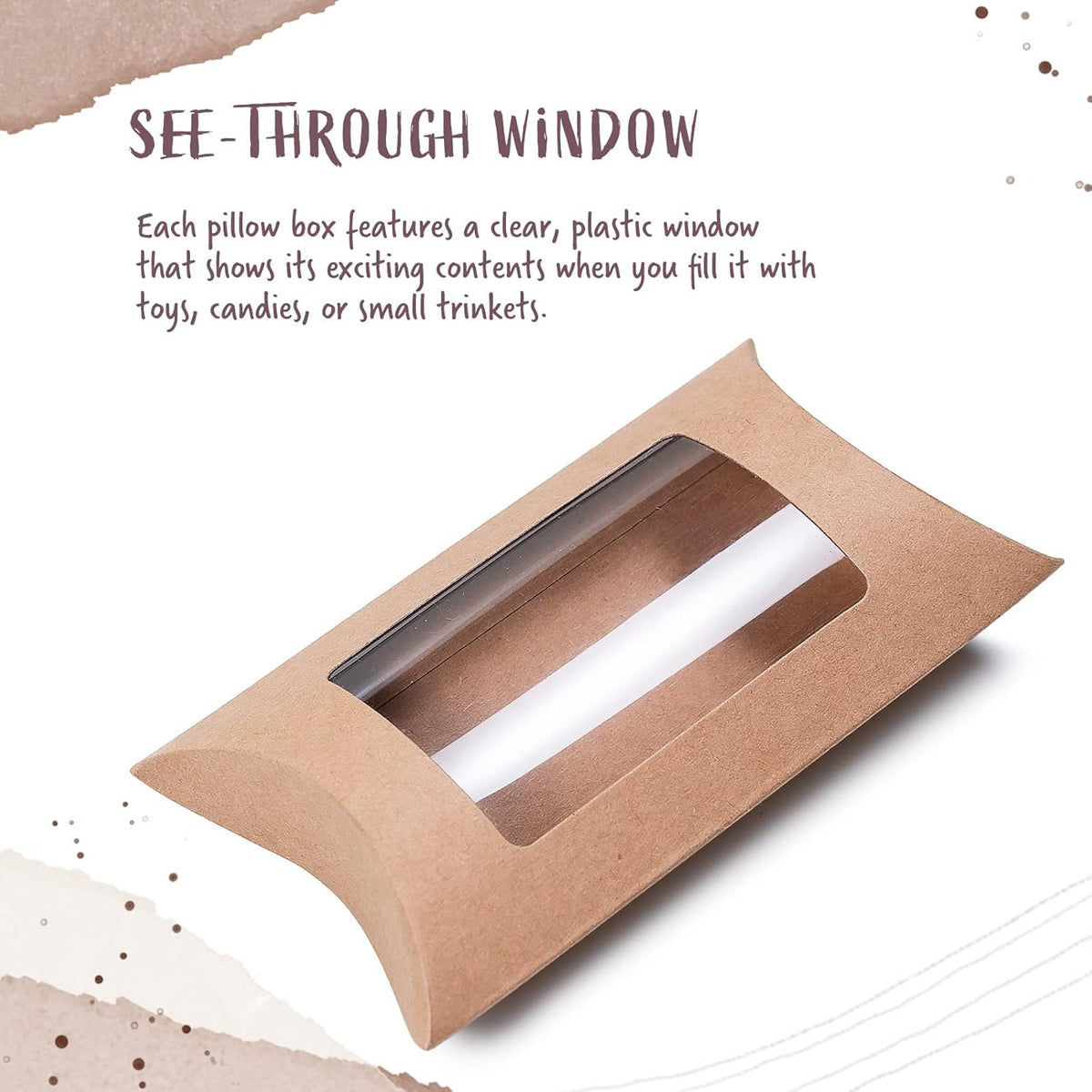40-Pack Kraft Pillow Gift Boxes with Windows, 5 x 3 x 1.2 inches J23017