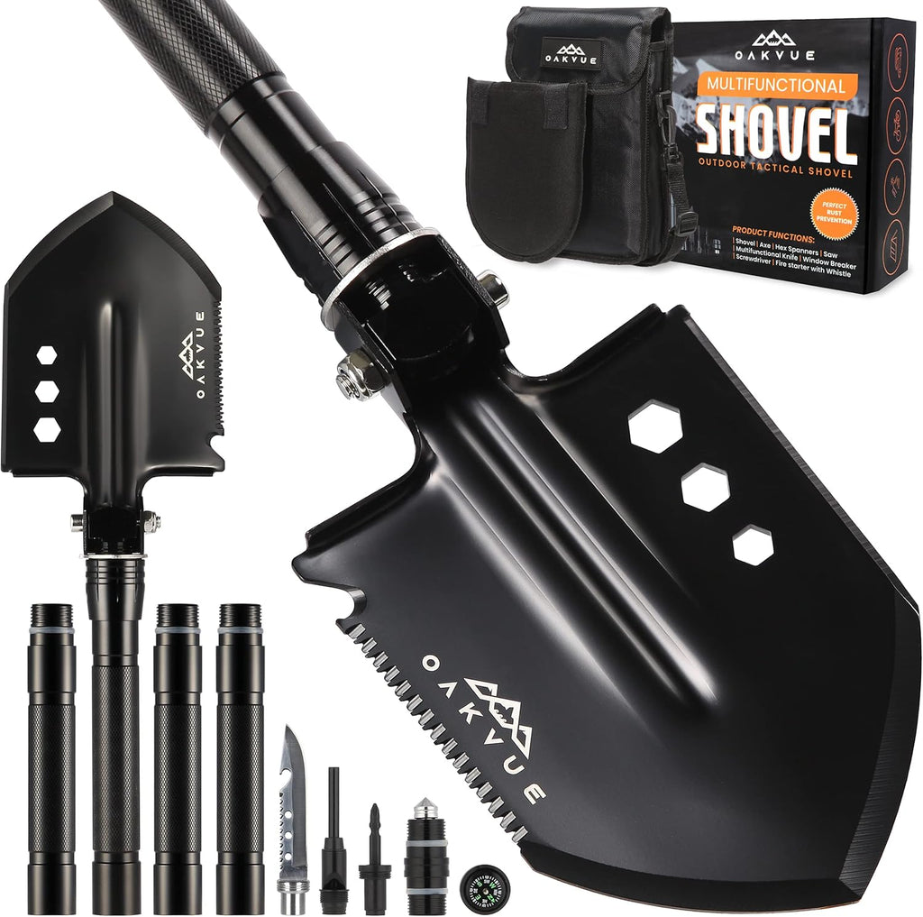 Survival Shovel Multitool with Carry Pouch, 180 Degree Folding High Carbon Steel Shovel Y6085