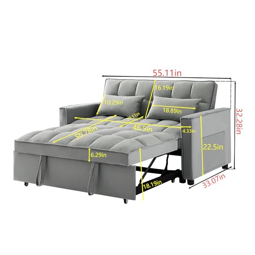 Black Velvet Convertible Sleeper Sofa with Pullout Bed C593