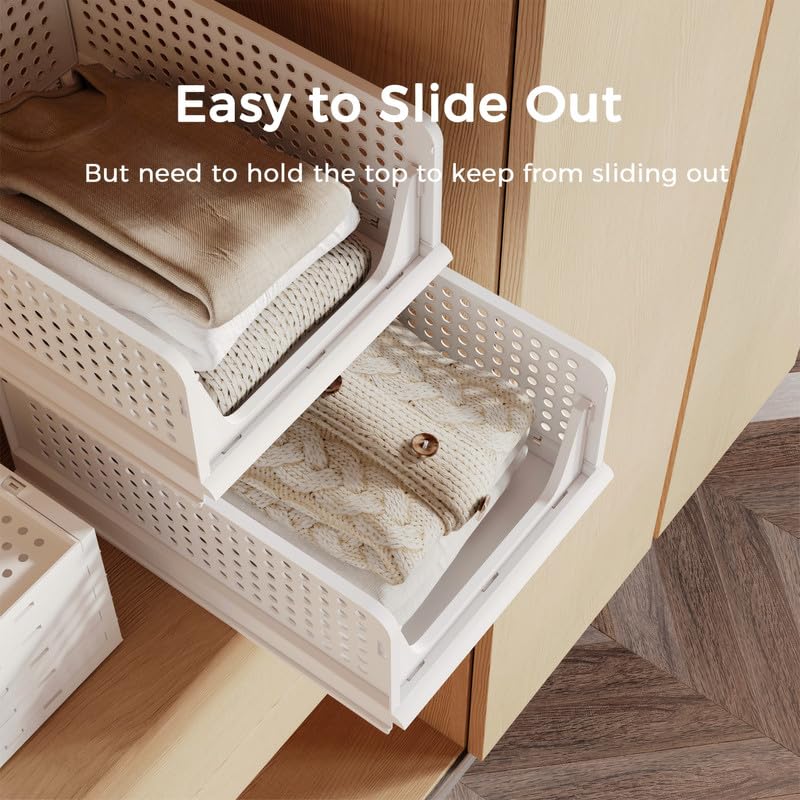 5 Pack Stackable Plastic Storage Basket Foldable Storage Bins S64963