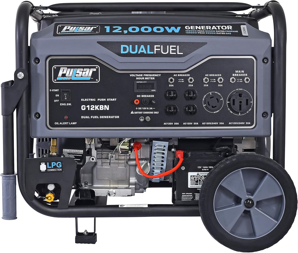 Heavy Duty Portable Dual Fuel Generator - 9500 Rated Watts & 12000 Peak Watts - Gas & LPG - Electric Start L366
