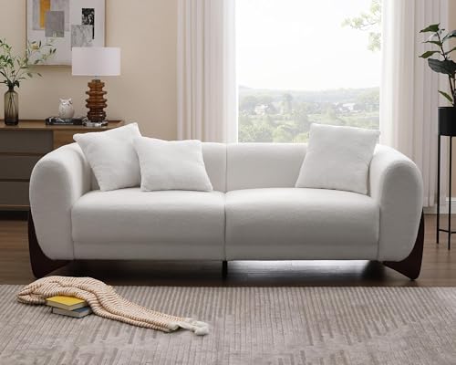 White 3 Seater Sherpa Boucle Sofa with Wood Legs Z644