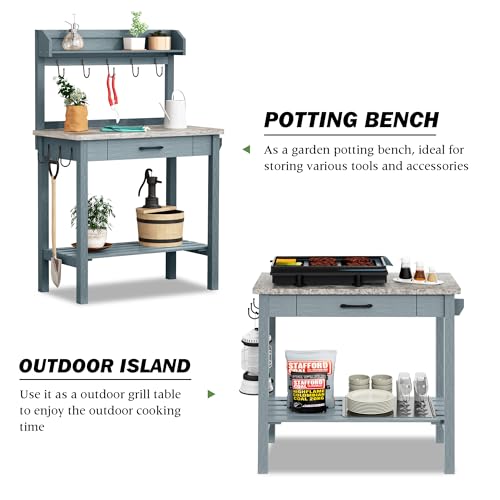 Outdoor Potting Bench Table with Storage Drawer and Removable Shelf Rack Q10160