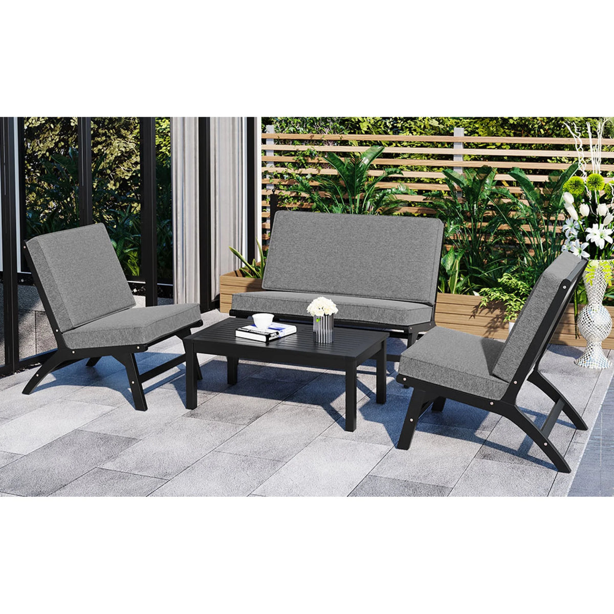 Acacia Solid Wood 4-Piece Outdoor Sofa I620