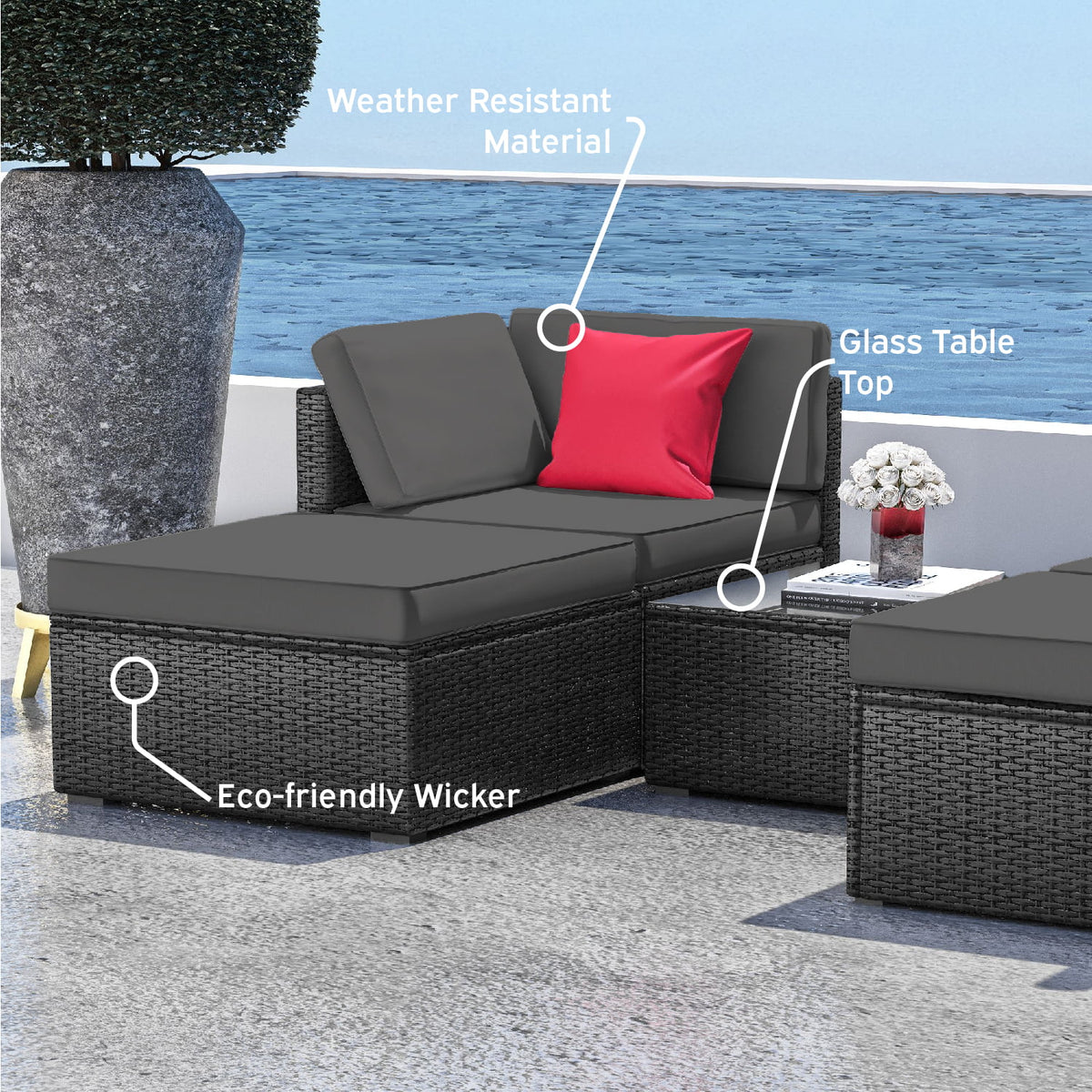 5-Piece Wicker Outdoor Patio Furniture Set K707