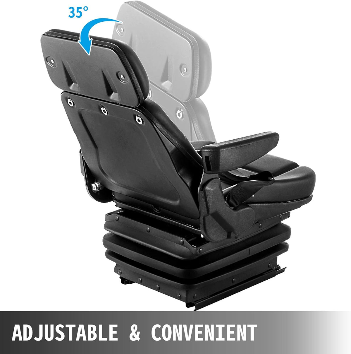 Suspension Seat with Slide Rails, Adjustable Backrest Headrest Armrest, Foldable Heavy Duty R614