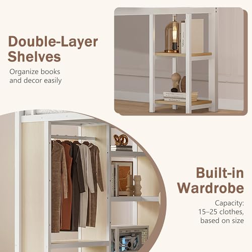 Queen Heavy Duty Metal Loft Bed with L-Shaped Desk, Wardrobe & 5 Storage Shelves X92616