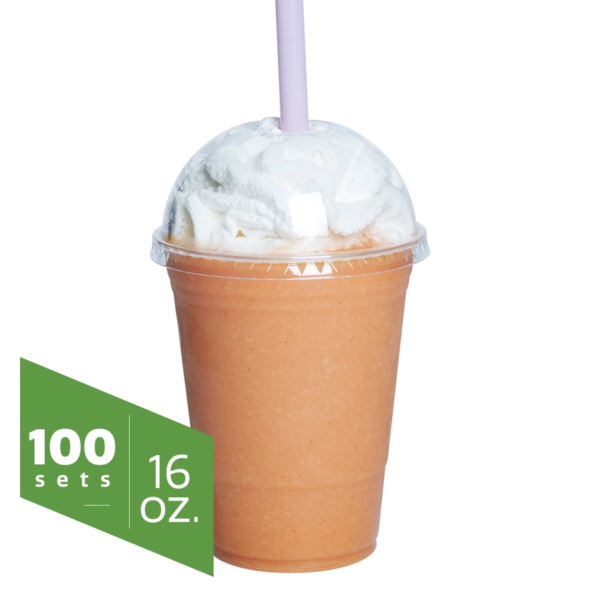 Clear 16 Oz Plastic Cups with Dome Lids, 100-Pack M9567