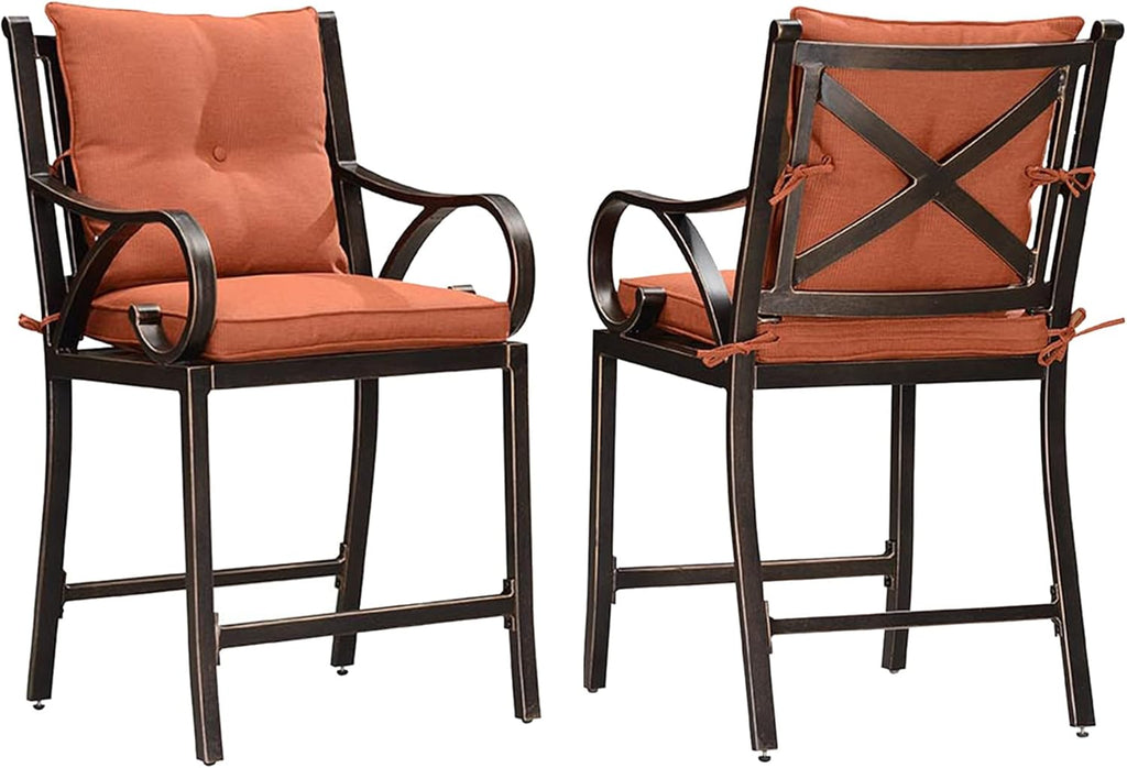 Navy Blue Cushion Cast Aluminum Outdoor Bar Stools Set of 2 U56302