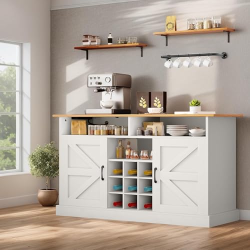 Rustic Brown Buffet Cabinet with Power Outlet and Floating Shelves P635702