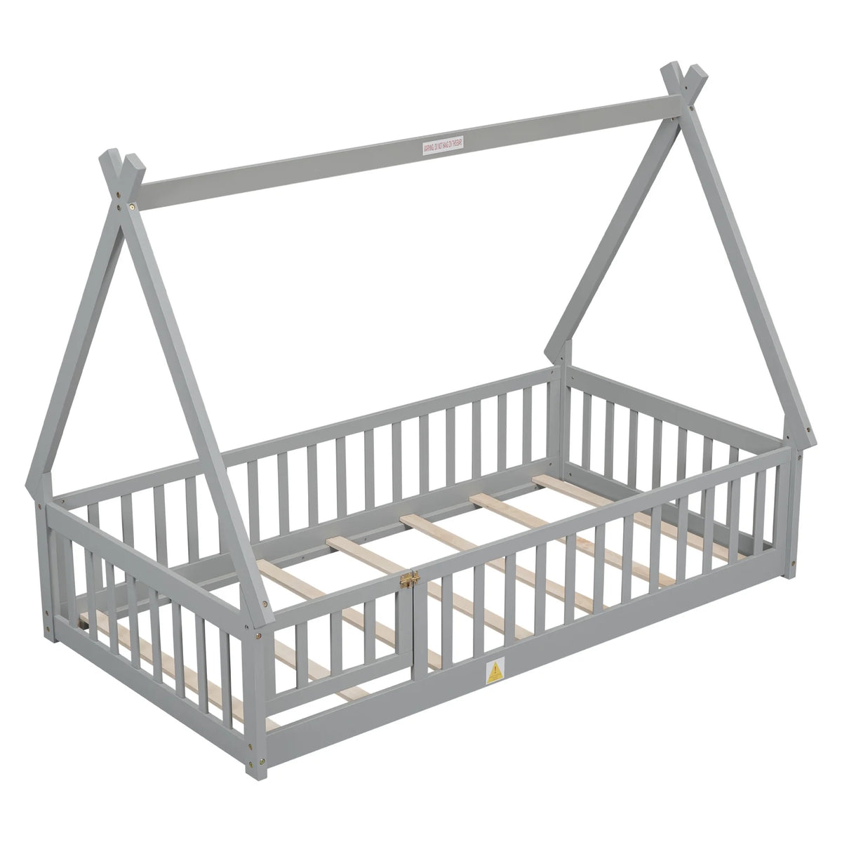 Twin Size Grey Wooden Floor Bed with Guardrail A962885